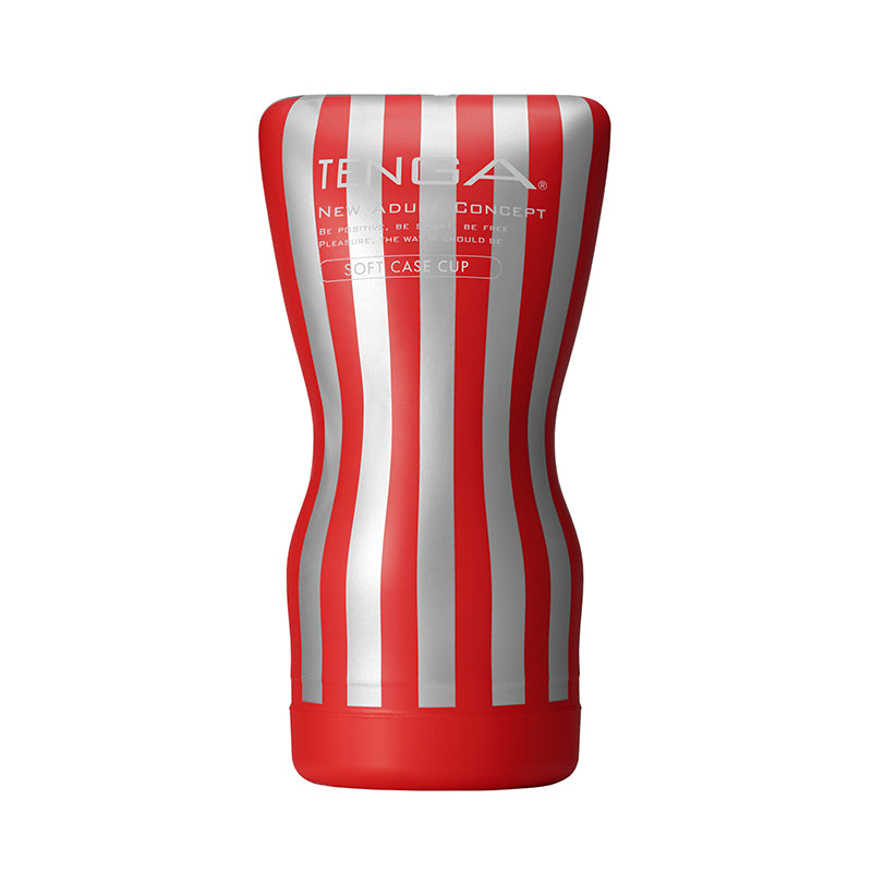 Red Tenga Soft Case Cup with curved silver vertical panels