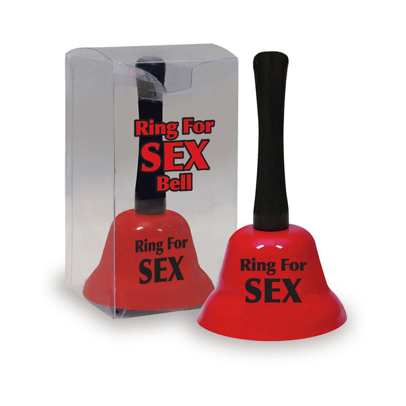 Ring For Sex Bell Red red Ring for Sex metal bell with black handle beside its clear display package