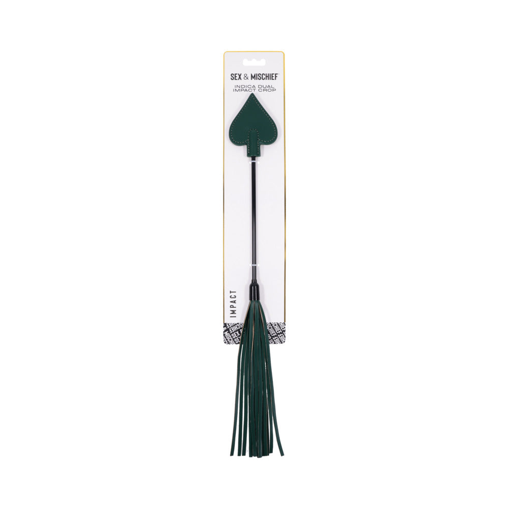 Sportsheets Sex & Mischief Indica Dual Impact Crop Long Sportsheets Indica dual impact crop with green spade tip and falls