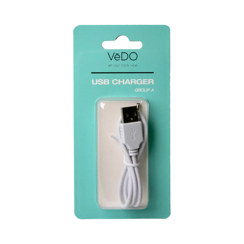 VeDO USB Charger A VeDO USB Charger A white coiled cable on teal retail card