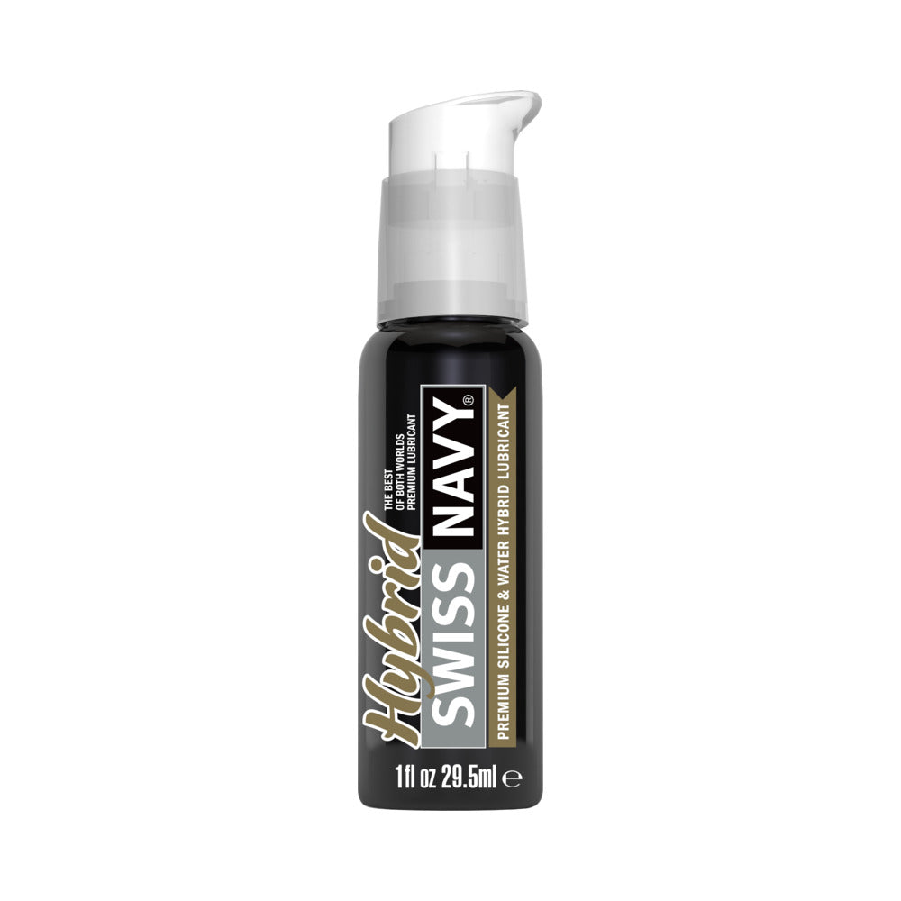 Swiss Navy Hybrid Lubricant 1 oz. black 1 oz Swiss Navy Hybrid silicone and water lubricant pump bottle with clear cap