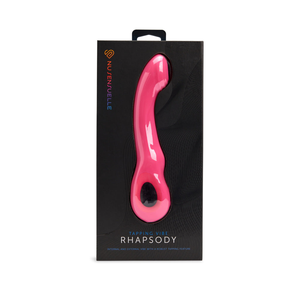 Nu Sensuelle Rhapsody Tapping Vibe Deep Pink deep pink Nu Sensuelle Rhapsody tapping vibrator displayed inside a tall black box