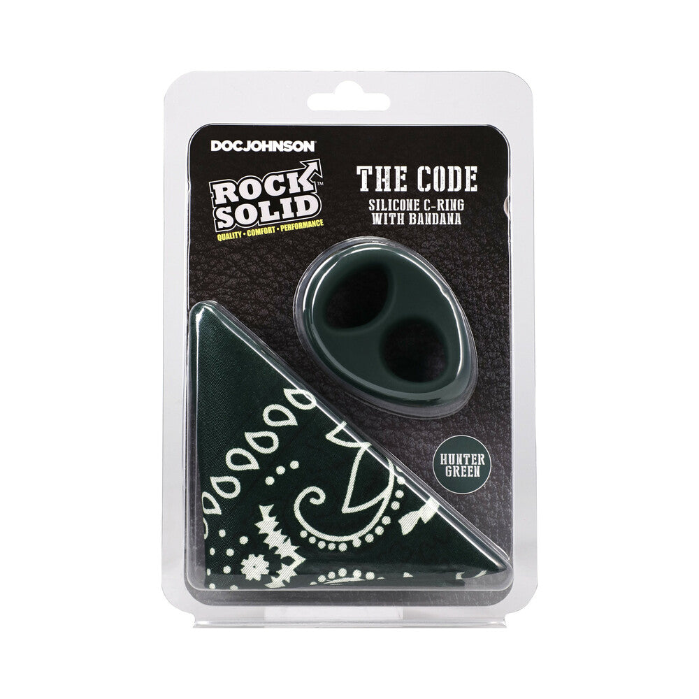 Rock Solid The Code Silicone C-Ring with Bandana Hunter Green/Black Rock Solid hunter-green double-opening C-ring with bandana