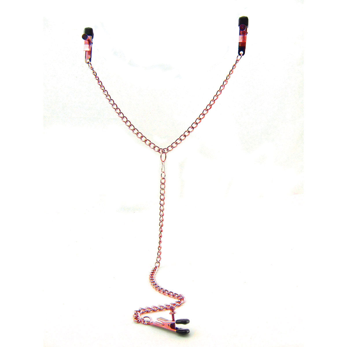 Sex Kitten Y-Style Adjustable Clamps Pink pink Y-shaped chain clamp set with three black-tipped adjustable clips