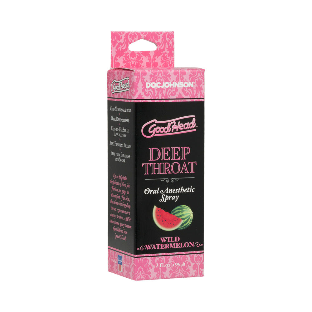 GoodHead Deep Throat Spray Wild Watermelon Doc Johnson GoodHead Wild Watermelon spray black-and-pink retail carton front view