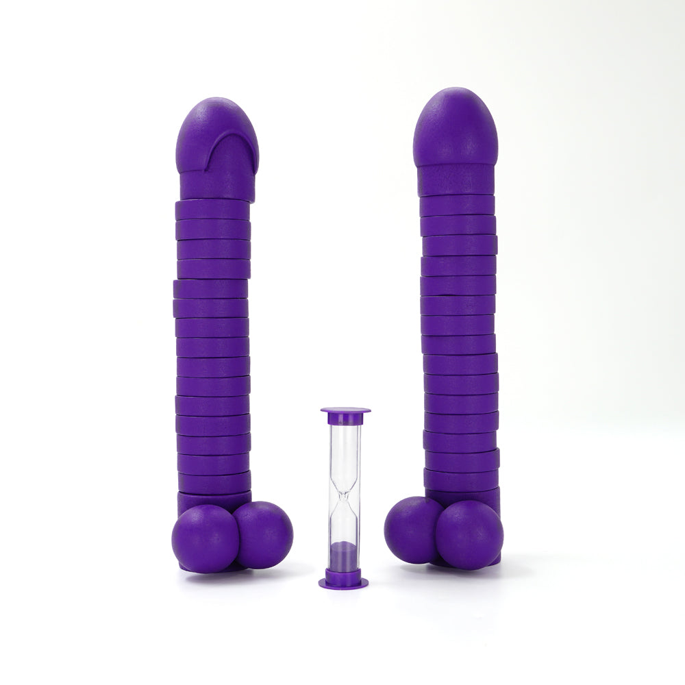 Play Wiv Me Cock Tower Two purple wood Cock Tower stacks with ball bases and small sand timer