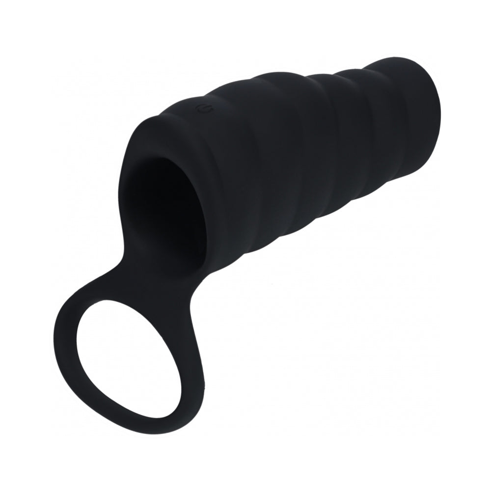 LEVELZ Vibrating Ribbed Silicone Cock Sleeve & Ball Ring Black Black LEVELZ tapered sleeve with four ribs and oval base loop