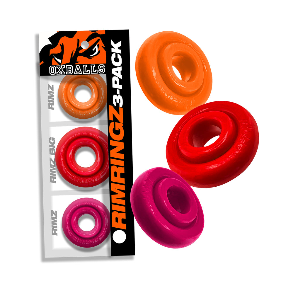 Oxballs Rimringz Multi Size 3-Pack Fire Hots Fire Hots Oxballs Rimringz orange red and pink ring pack