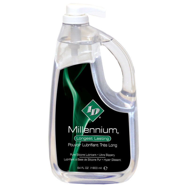 ID Millennium 64 fl oz Pump Silicone Lubricant ID Millennium 64 oz clear handled pump jug with black green label