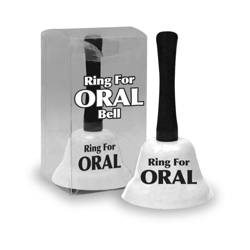 Ring For Oral Bell White white Ring for Oral metal bell with long black handle beside clear packaging