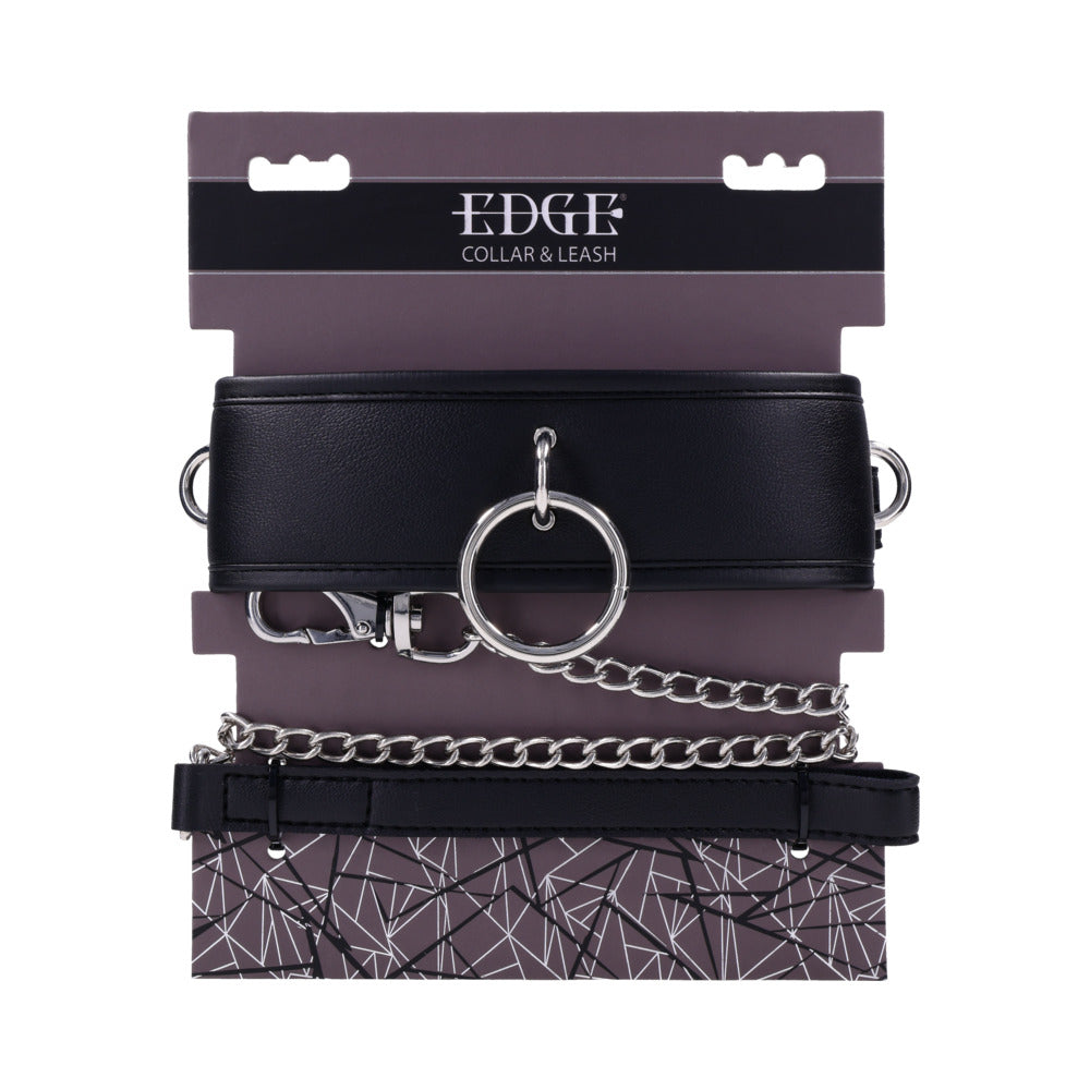 Sportsheets Edge Collar & Leash Sportsheets Edge black collar with silver chain leash and O-ring