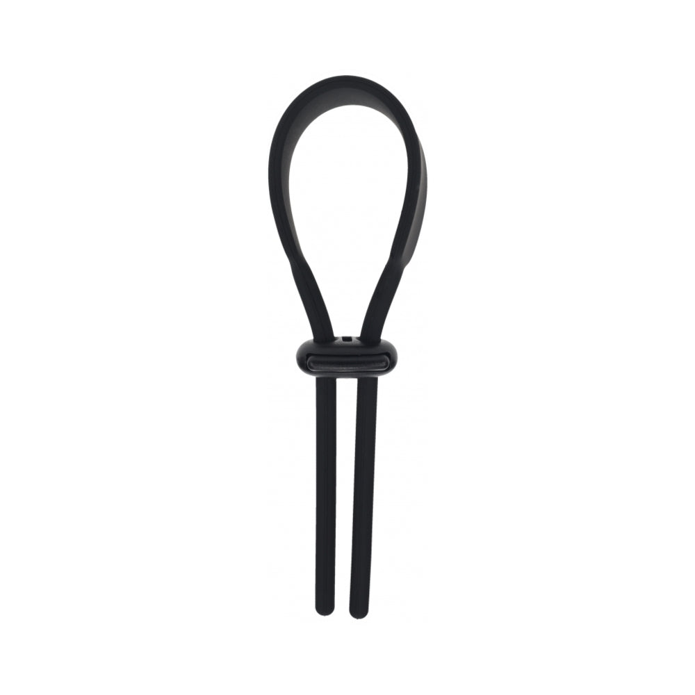 LEVELZ Wide Adjustable Silicone Lasso Cock Ring 5mm Black Black LEVELZ adjustable lasso ring with twin sliding collars