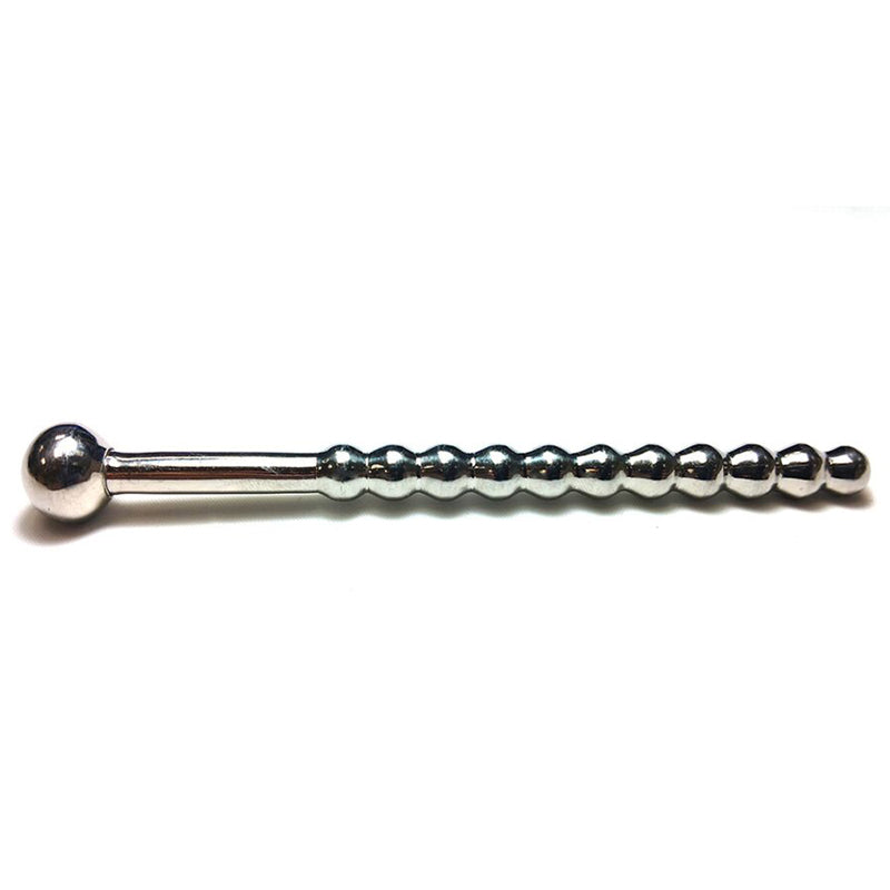 Rouge Beaded Urethral Sound w/Stopper Rouge Silver Beaded Metal Sound silver beaded rod with rounded tip and spherical stopper
