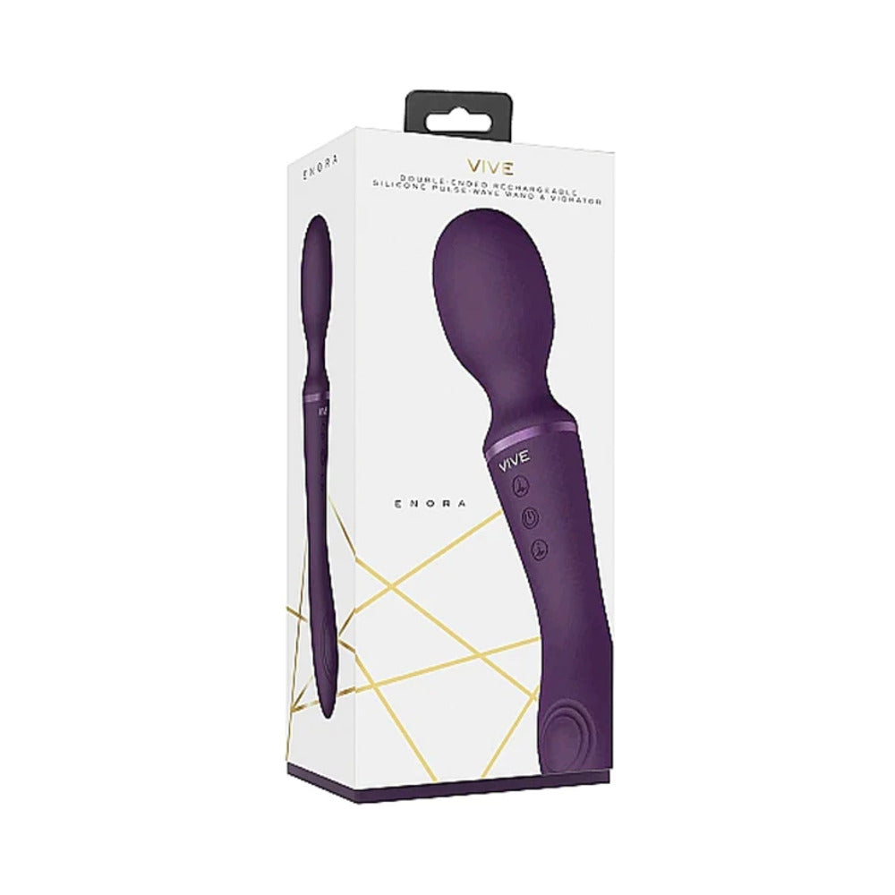 VIVE ENORA Rechargeable Dual-Ended Silicone Pulse-Wave G-Spot & Wand Vibrator Purple Purple VIVE Enora dual-ended vibrator in white and gold retail box