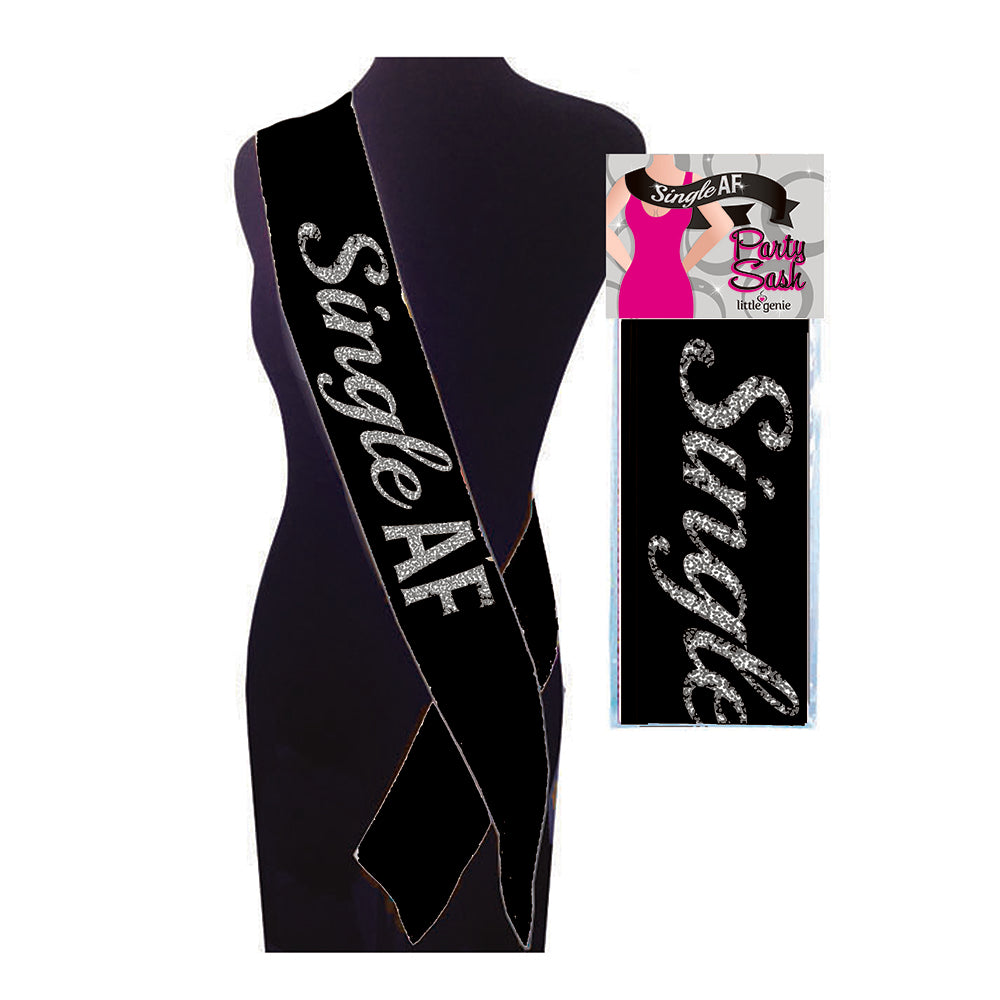 Single AF Party Sash Black Single AF party sash with silver glitter lettering