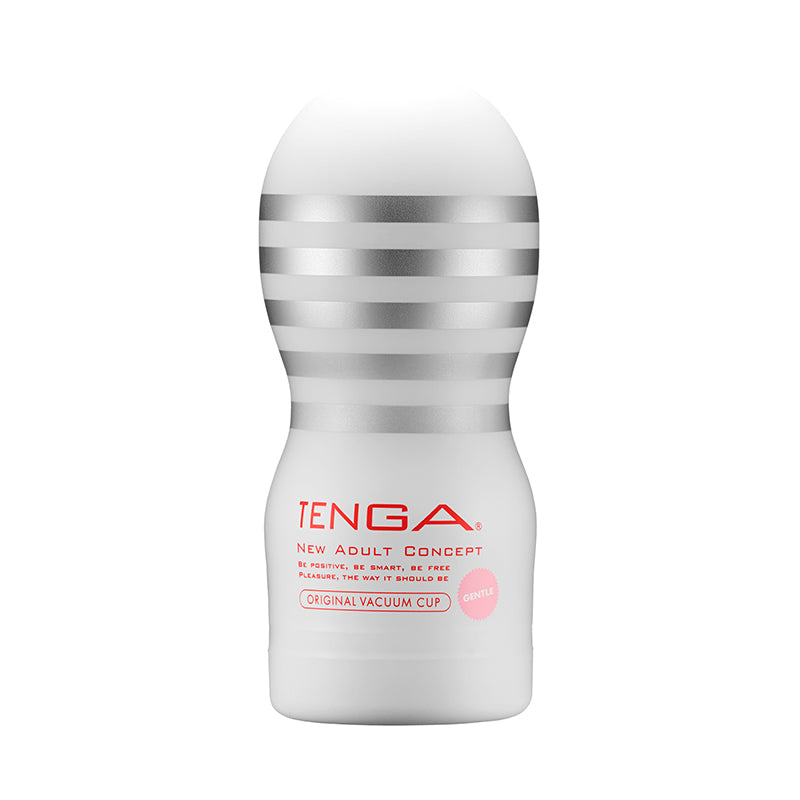 Tenga Original Vacuum Cup Gentle White Tenga Gentle Original Vacuum Cup with horizontal silver bands