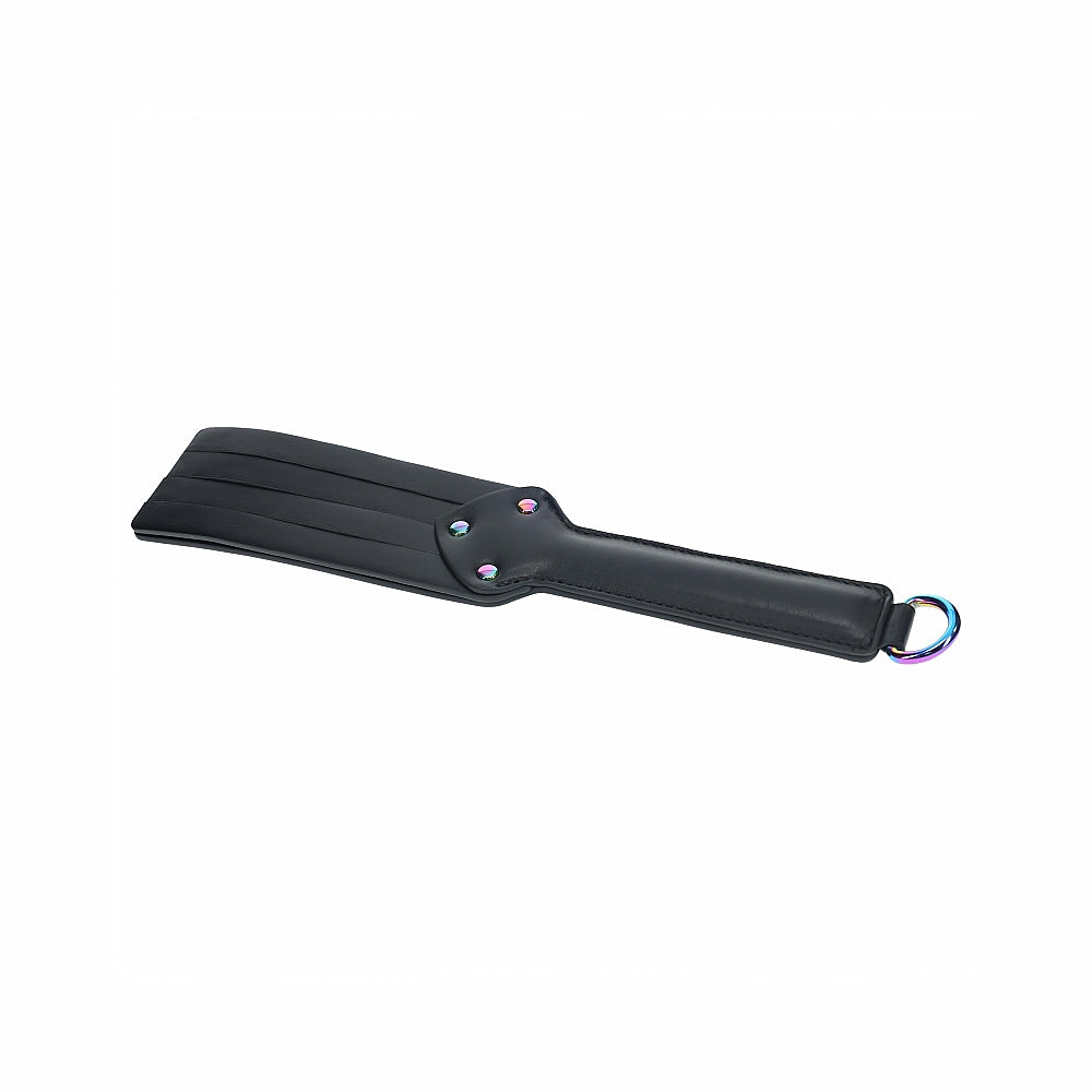 Ouch! International Venice Collection Paddle black Venice Collection leather paddle with layered head and rainbow end ring