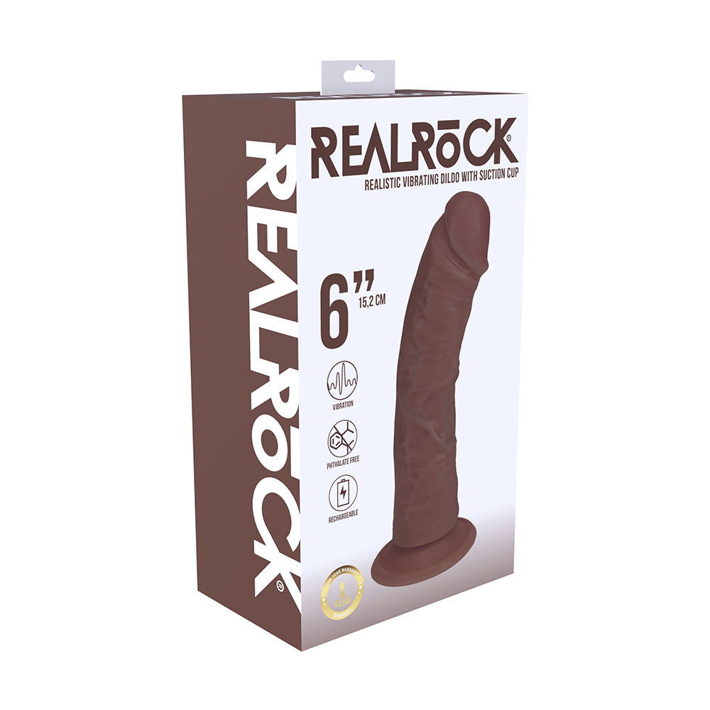 RealRock 6 in. Vibrating Cock Curved Brown RealRock 6-inch curved brown vibrating dildo in tall carton