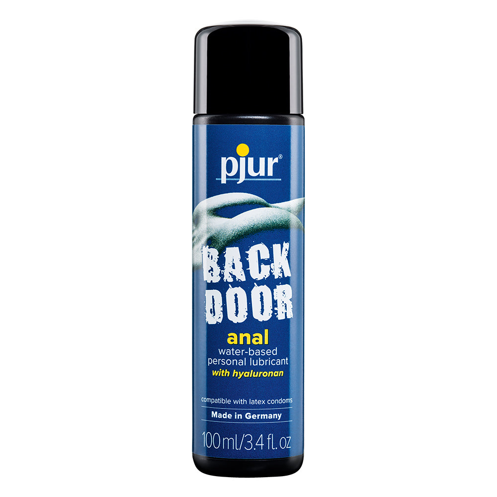 pjur Back Door Water-Based Anal Lubricant 3.4 oz. Pjur Back Door 100 ml cylindrical bottle with black cap and blue front label