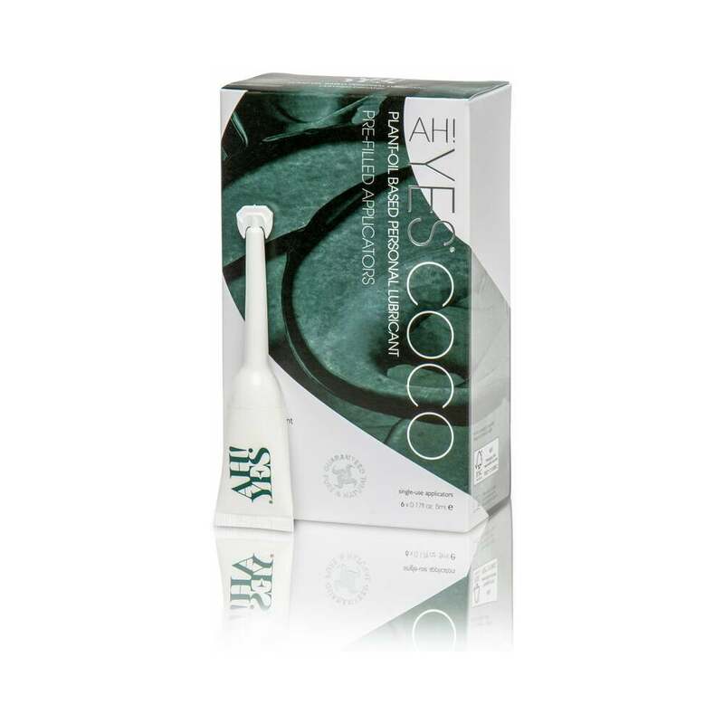 AH! YES COCO Plant-Oil Based Personal Lubricant Applicators 6-Pack 0.17 oz. AH YES COCO green retail box with single white applicator