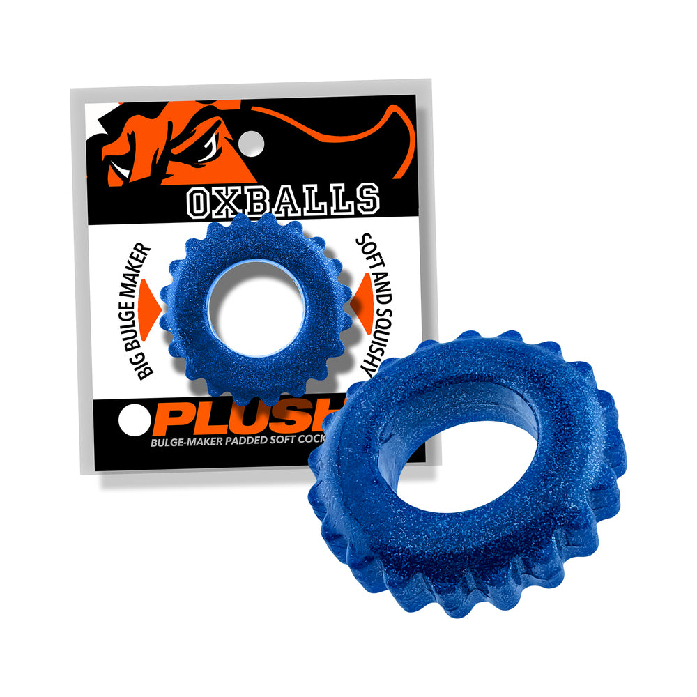 Oxballs Plushy Single Ring Blue Fire Blue Fire Oxballs Plushy ridged ring beside retail package