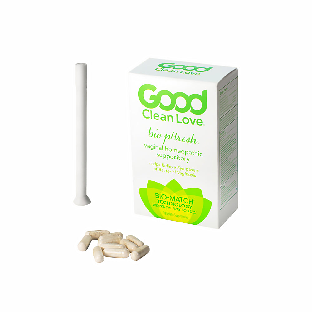 Good Clean Love BiopHresh Vaginal Homeopathic Suppository 10-Pack Good Clean Love BioP Hresh carton with ten beige capsules and white applicator