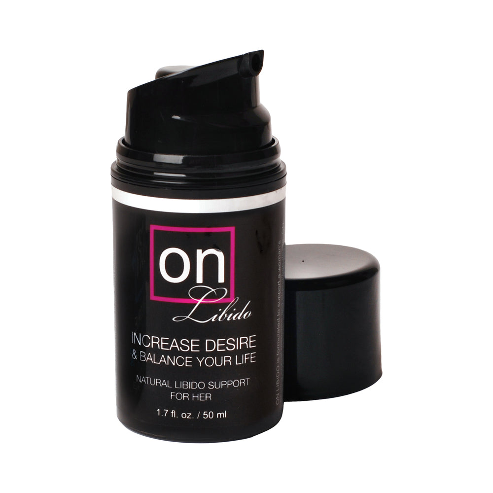 Sensuva ON Libido 1.7 oz. Sensuva ON Libido 1.7 oz black airless pump bottle with cap removed