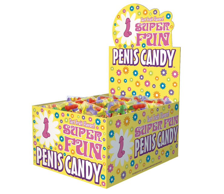 Super Fun Penis Candy Display Super Fun Penis Candy countertop display with colorful five-piece bags