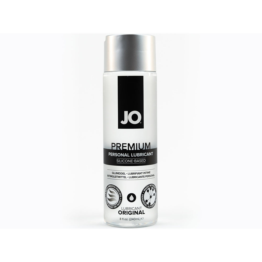 JO Premium Original Silicone-Based Lubricant 8 oz. System JO Premium Original eight-ounce silicone lubricant bottle