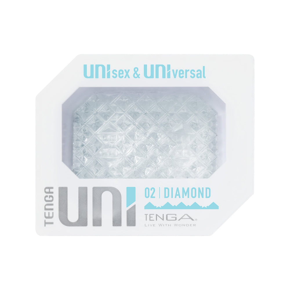 Clear TENGA UNI Diamond faceted elastomer piece in octagonal package