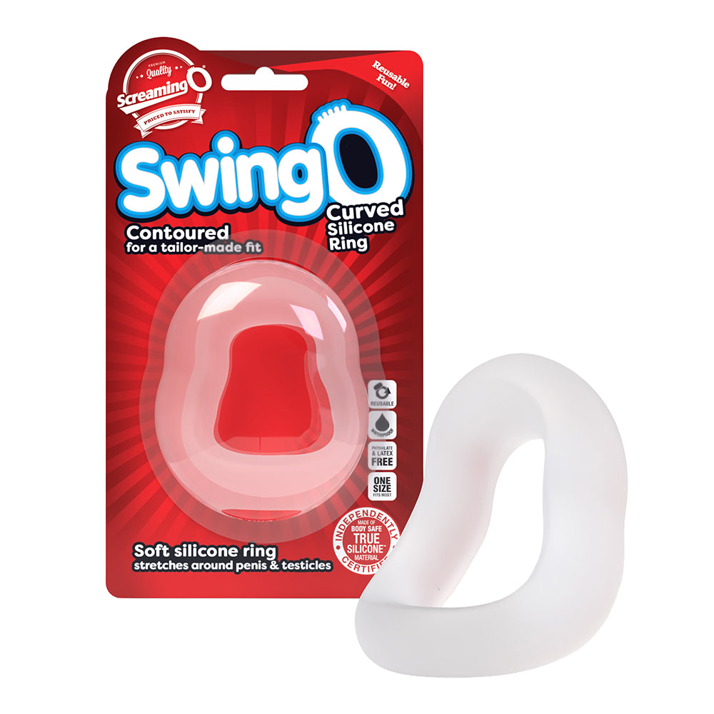 Screaming O SwingO Curve Clear Clear SwingO Curve contoured ring beside red package card