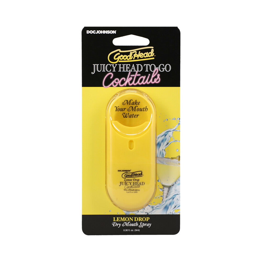 GoodHead Juicy Head Cocktails Dry Mouth Spray To-Go Lemon Drop Juicy Head To-Go Lemon Drop yellow spray on hanging card