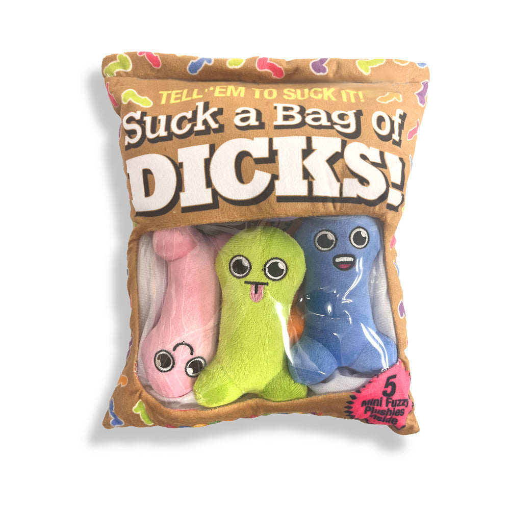 Suck a Bag of Dicks Plushy Pillow with 5 Dicks Tan Suck a Bag of Dicks pillow with five plush pieces