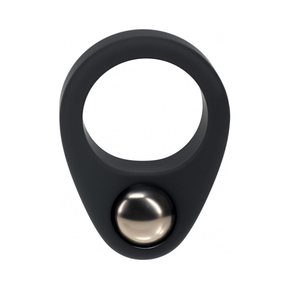 LEVELZ Liquid Silicone Single Weighted Ball Cock Ring Black Black LEVELZ silicone ring with one polished steel ball