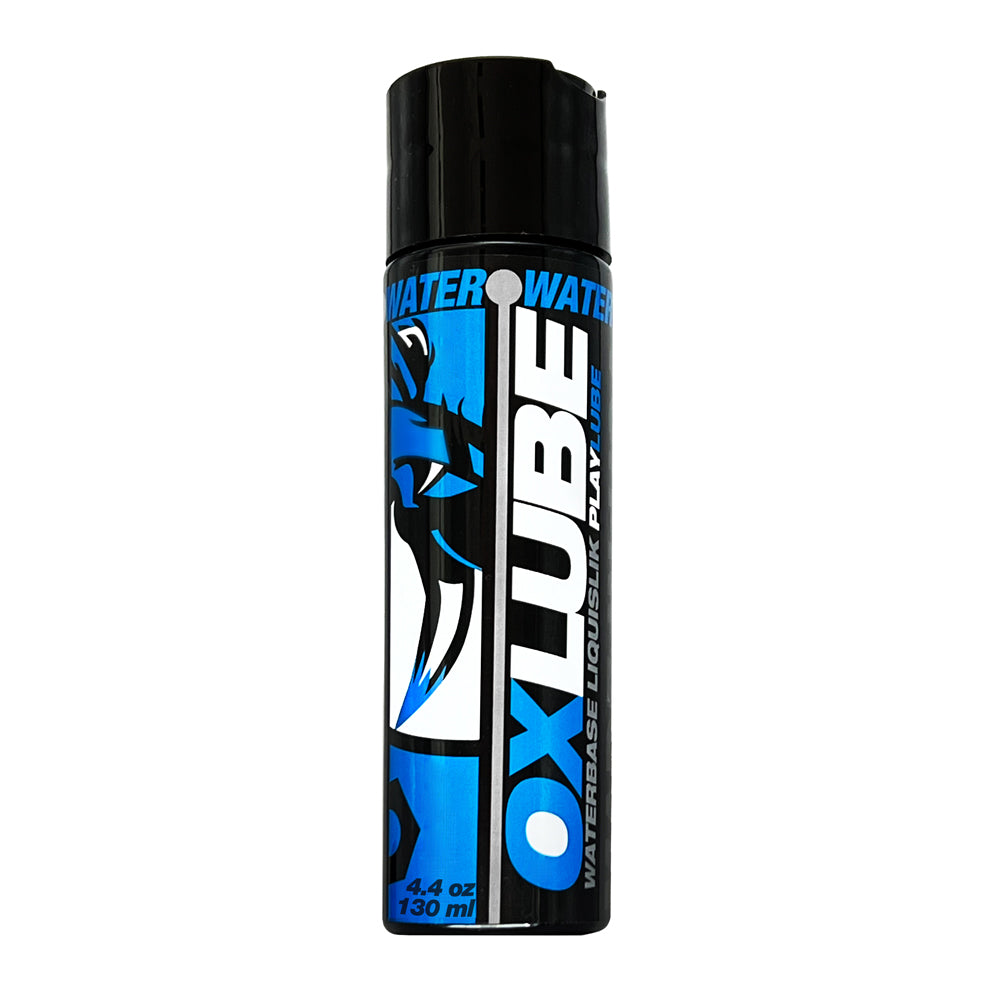 Oxballs LIQUISLIK Waterbase OXLube 4.4 oz. Oxballs LiquiSlik Water-Based OXLube black 4.4 oz bottle with blue label