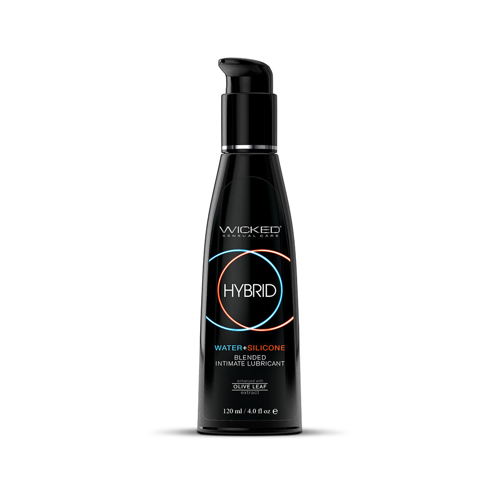 Wicked Hybrid Lubricant 4 oz. Wicked Hybrid Clear Lubricant 4 oz matte black pump bottle front with blue orange rings