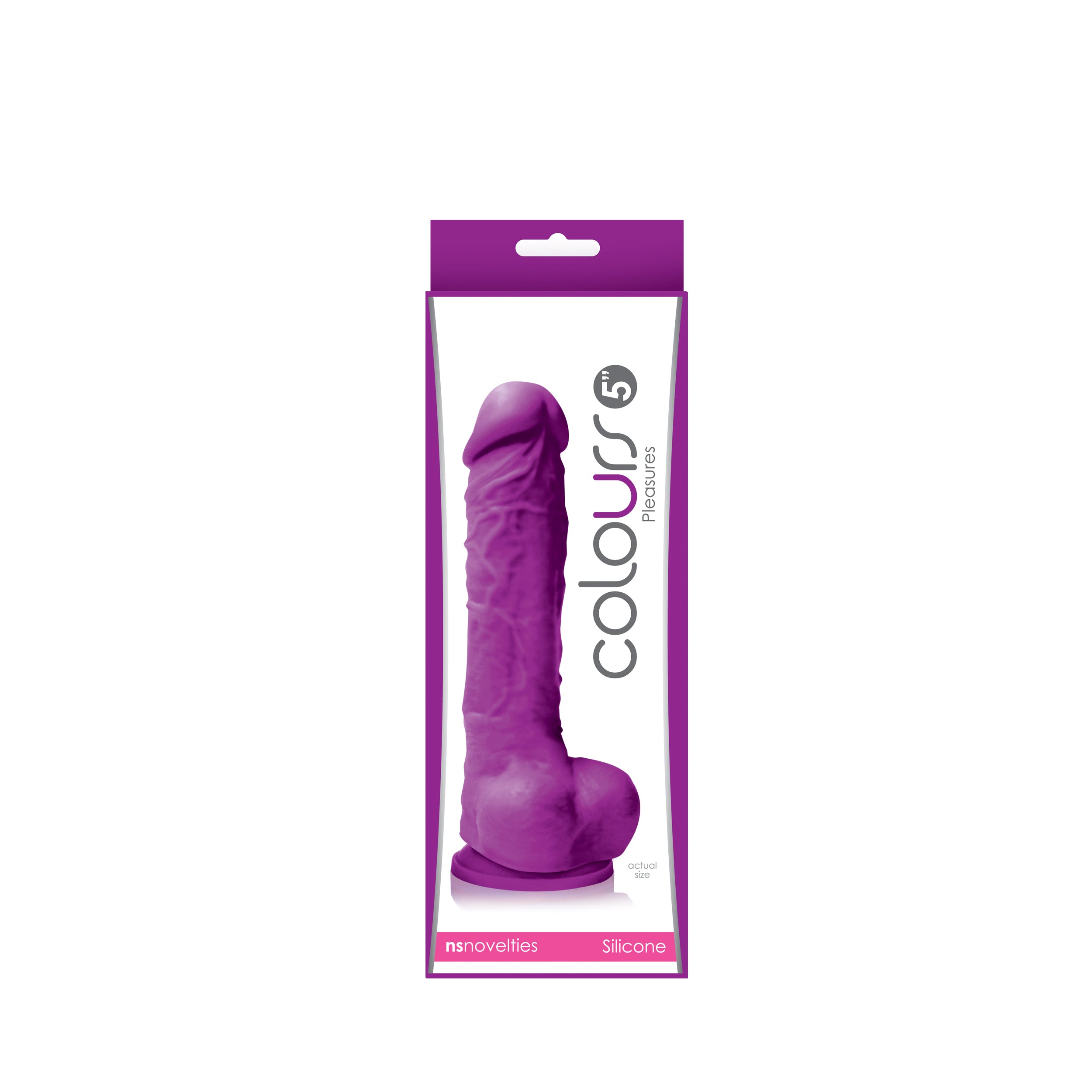 Colours Pleasures 5 in. Dildo Purple Colours Pleasures Purple Dildo five-inch dildo in white retail box