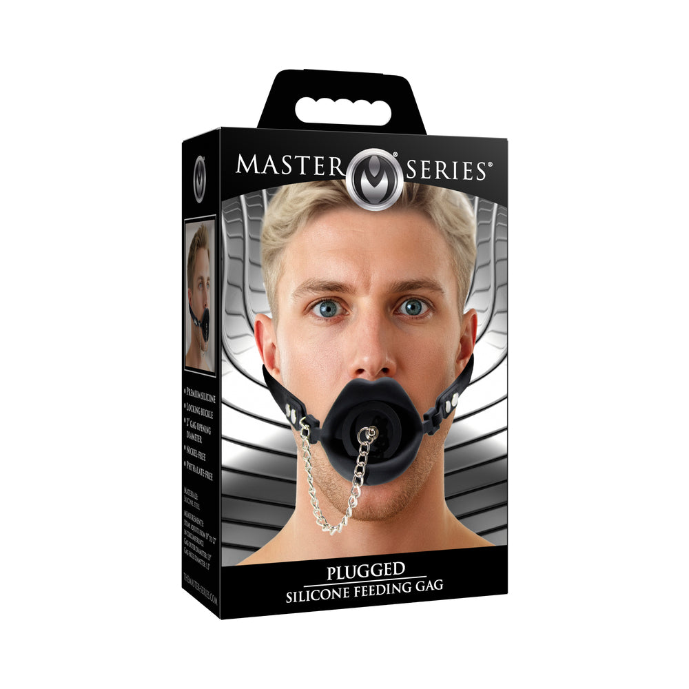 Master Series Plugged Silicone Feeding Gag Black Master Series Plugged Silicone Feeding Gag Black