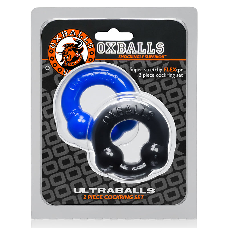 OxBalls Ultraballs, 2-Pack Cockring, Black & Police Blue OxBalls Ultraballs Black and Police Blue Two-Piece Set
