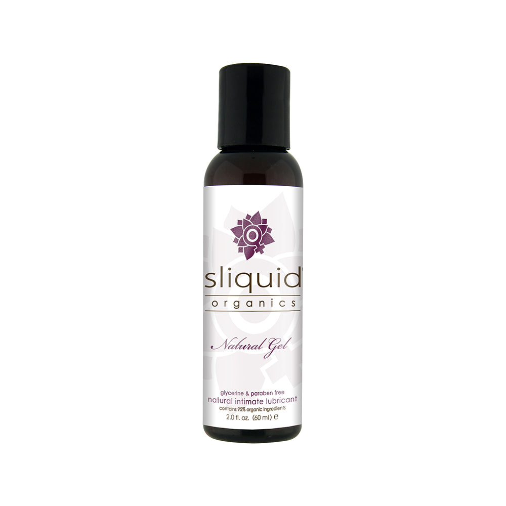 Sliquid Organics Natural Gel 2oz Sliquid Organics Natural Gel 2 oz slim dark bottle with black cap and purple emblem
