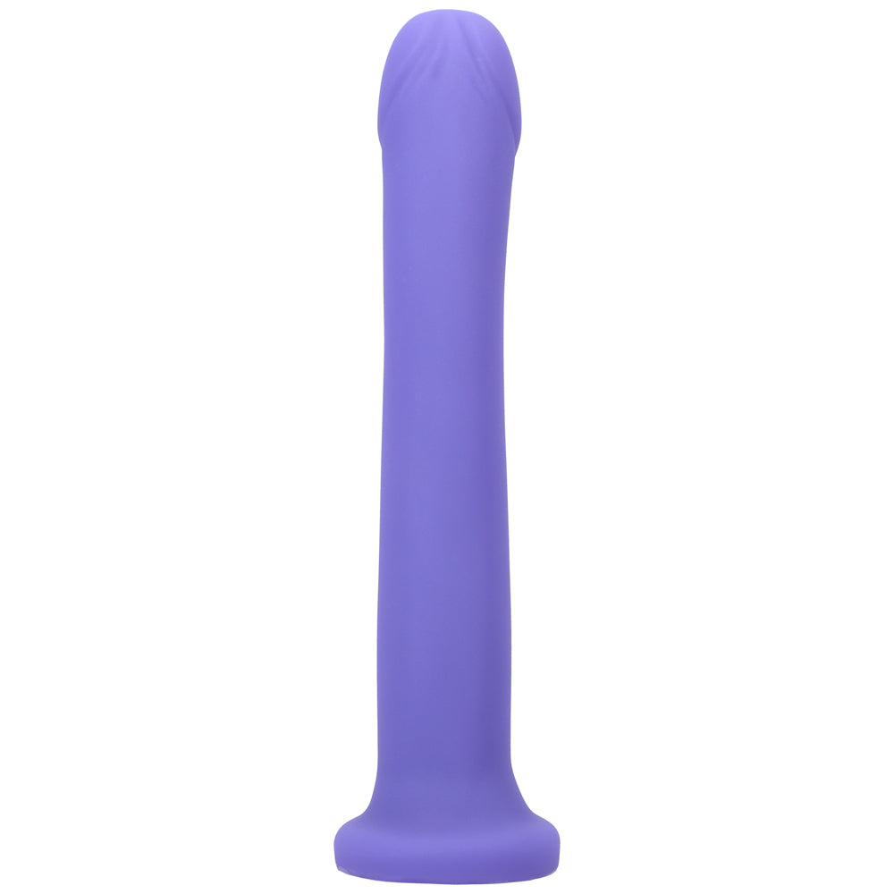Tantus Hook Dildo Twilight (Bag) Front view of purple Tantus Hook dildo with long shaft and round base