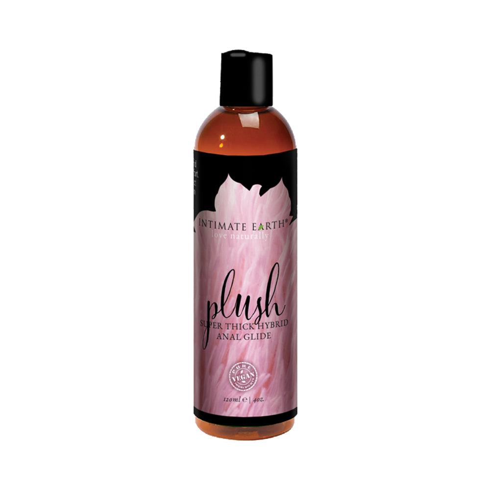 Intimate Earth Plush Super Thick Hybrid Anal Glide 4 oz. Intimate Earth Plush 4 oz amber bottle with black cap