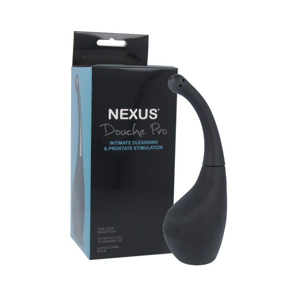 Nexus Douche Pro Prostate Anal Douche Black Nexus Douche Pro black curved douche beside retail box