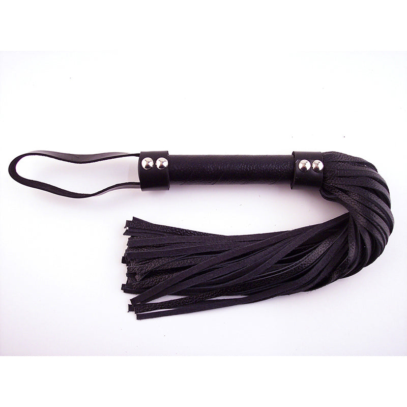 Rouge Flogger, H-Style Leather Black Rouge Garments H-Style Leather Flogger black leather falls with short handle and hand loop