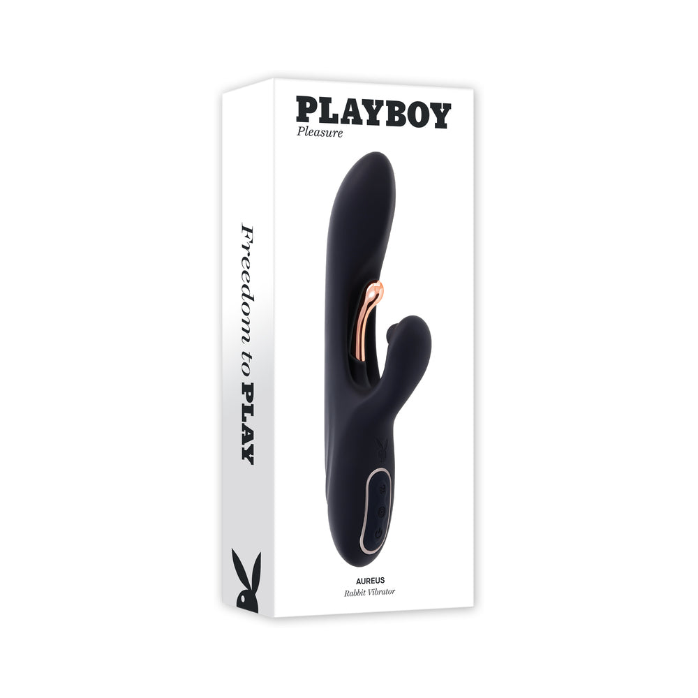 Playboy Aureus Rechargeable Silicone Rabbit Vibrator 2 AM Playboy Aureus 2 AM black rabbit vibrator in retail box