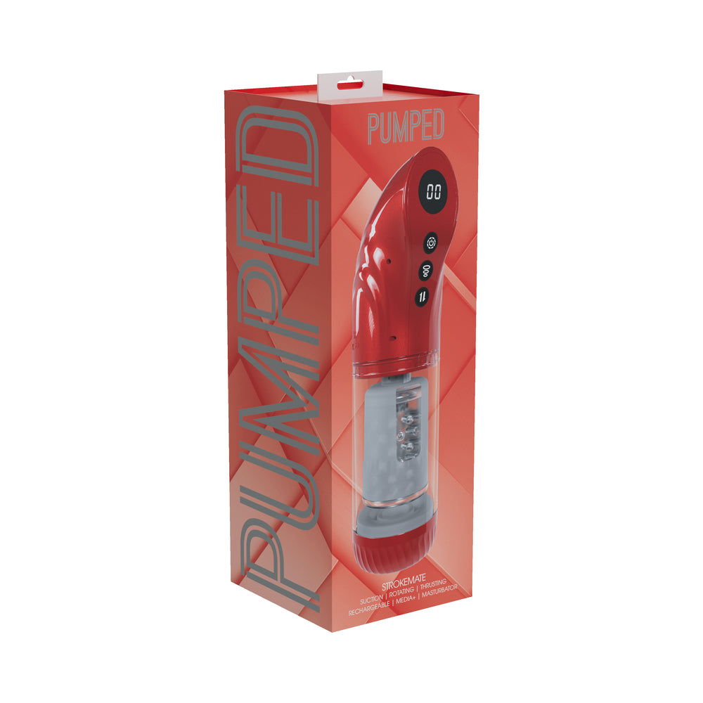 PUMPED StrokeMate Masturbator Metallic Red Shots PUMPED StrokeMate red automatic stroker retail box