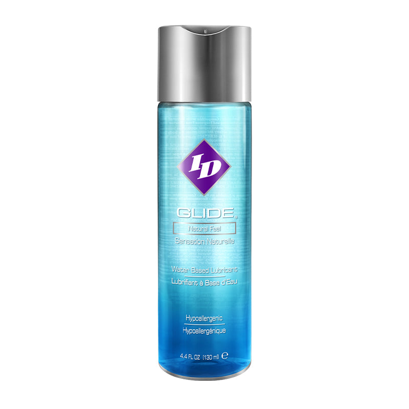 ID Glide Lubricant 4.4 fl oz Disc Cap Bottle ID Glide Clear Lubricant 4.4 oz tall transparent bottle with silver disc-top cap