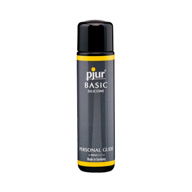 Pjur Basic Silicone Lubricant 100ml Slim black 100 ml pjur Basic silicone lubricant bottle with yellow stripe