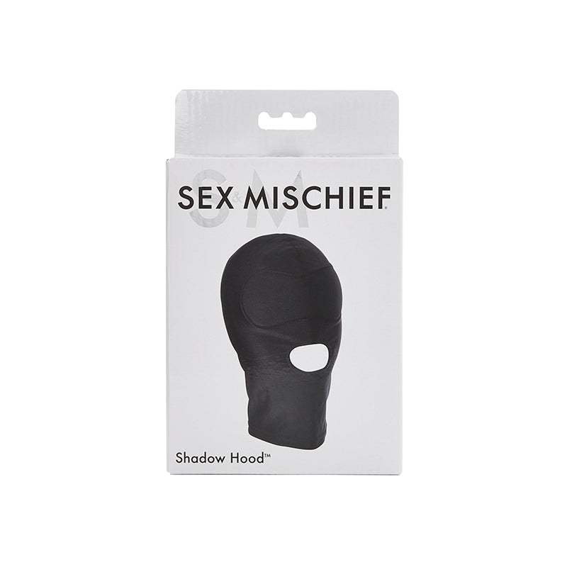 Sportsheets Sex & Mischief Shadow Hood Full-Head Mask with Open Mouth Black Sportsheets Shadow black full-head hood with oval mouth opening