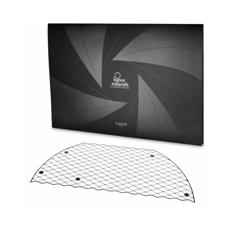 Bijoux Indiscrets Louise Decal Eye Mask black Louise vinyl eye-mask decal with net pattern scalloped edge and black envelope